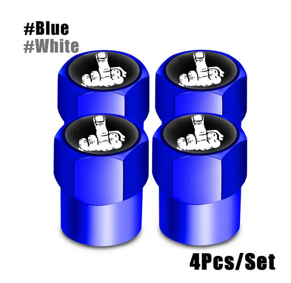 4-piece car tire valve cover rod air dust cover, premium metallic blue and white, suitable for Toyota .