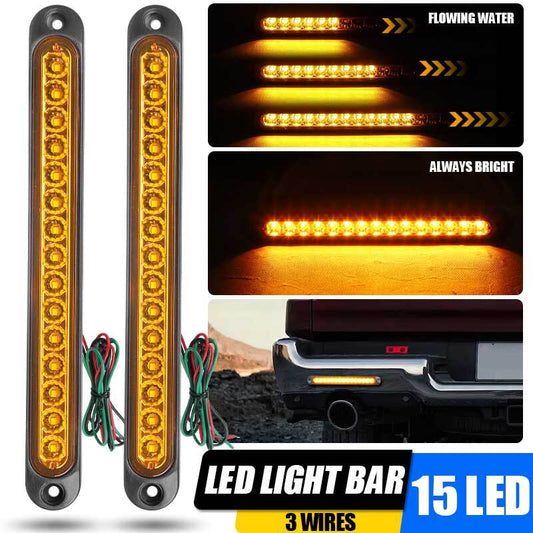 2X 10 Amber LED Truck Trailer Light Bar Stop Brake Turn Tail Lights Flowing DRL