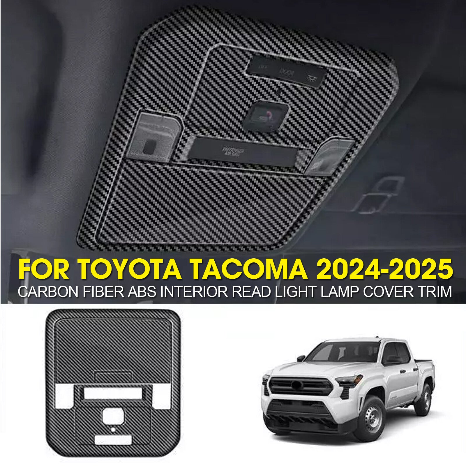 Carbon Fiber ABS Interior Read Light Lamp Cover Trim for Toyota Tacoma 2024-25