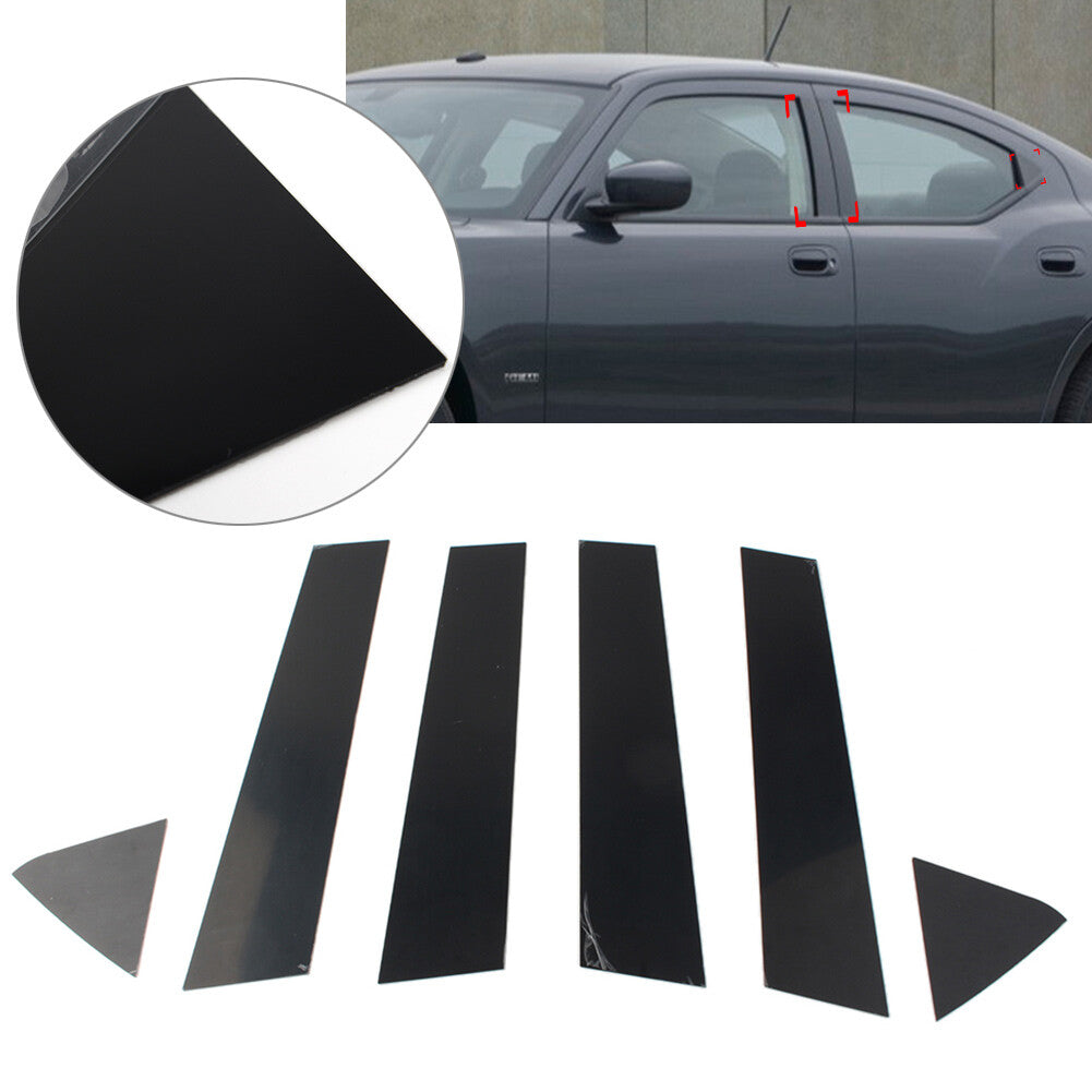 6Pcs Car Window Pillar Posts Door Trims Bright Black for Dodge Charger 2006-2010