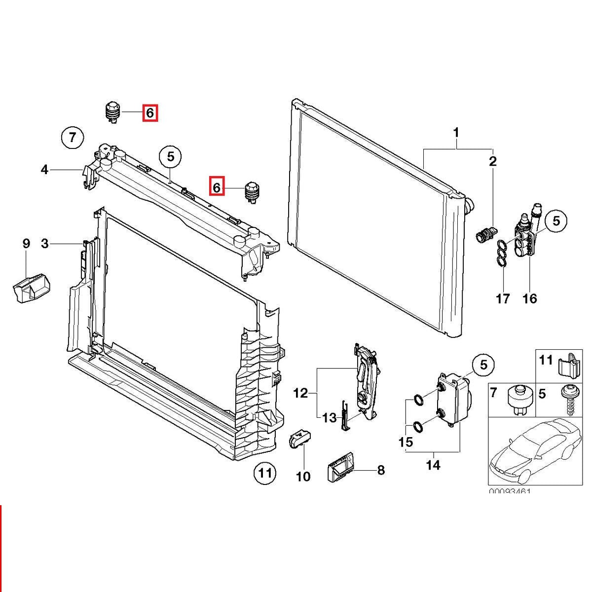 2-Piece Radiator Mounting Brackets for BMW 3 Series, 5 Series, 7 Series, Serise, 325i, 330i, 545i, 730Li, X3, X5, Z4 Series