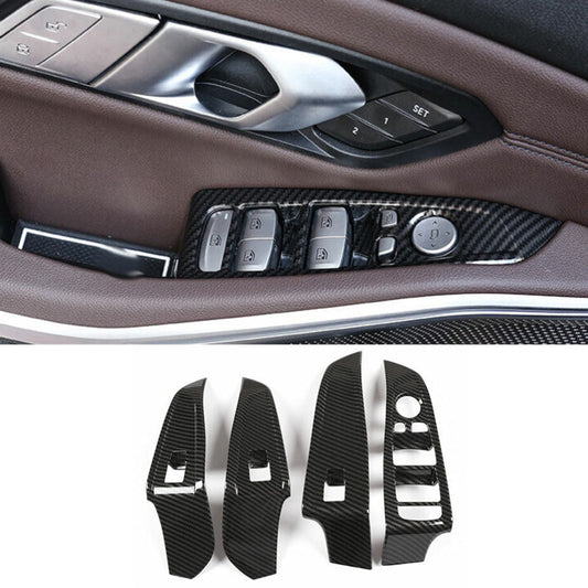 4P Carbon Fiber Window Lift Panel Switch Cover Trim for BMW 3 Series G20 2019-23