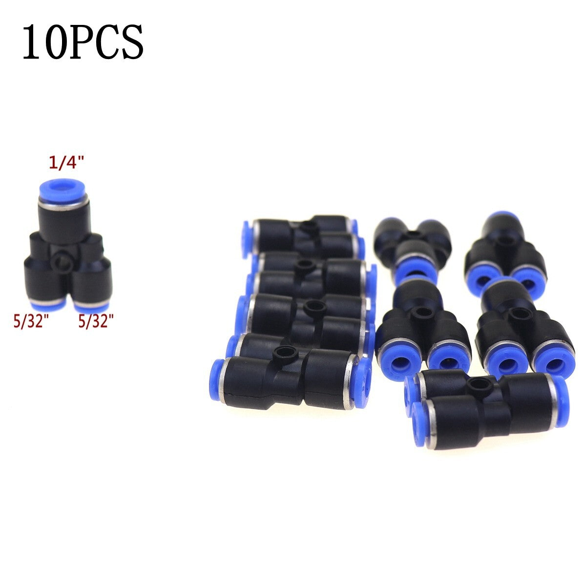 10-piece pack pneumatic reduction Y-joint air pusher 3-way connector tube OD 1/4 to 5/32