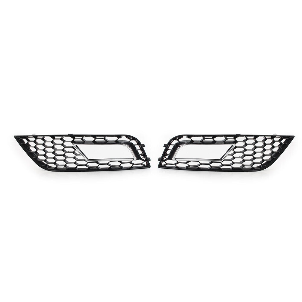 Pair Honeycomb Hex Mesh Fog Lights Cover for Audi A4 B8.5 2013-2016 Silver