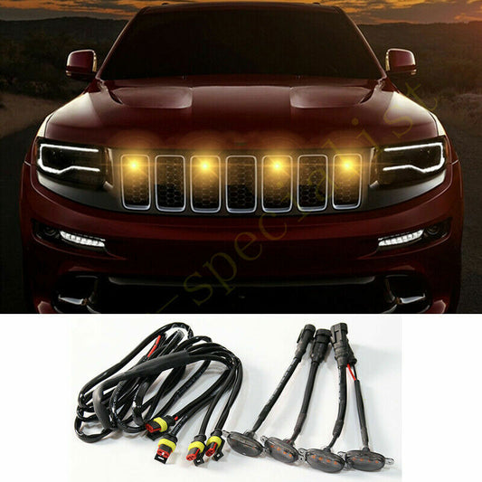 4PCs for Jeep Cherokee 2019-2021 Front Grille LED Light Grill Cover Trim