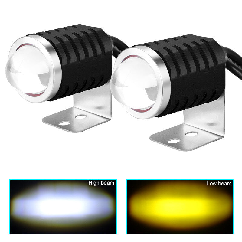 2X Motorcycle LED Driving Fog Spot Light White Amber Projector Lamp Headlight