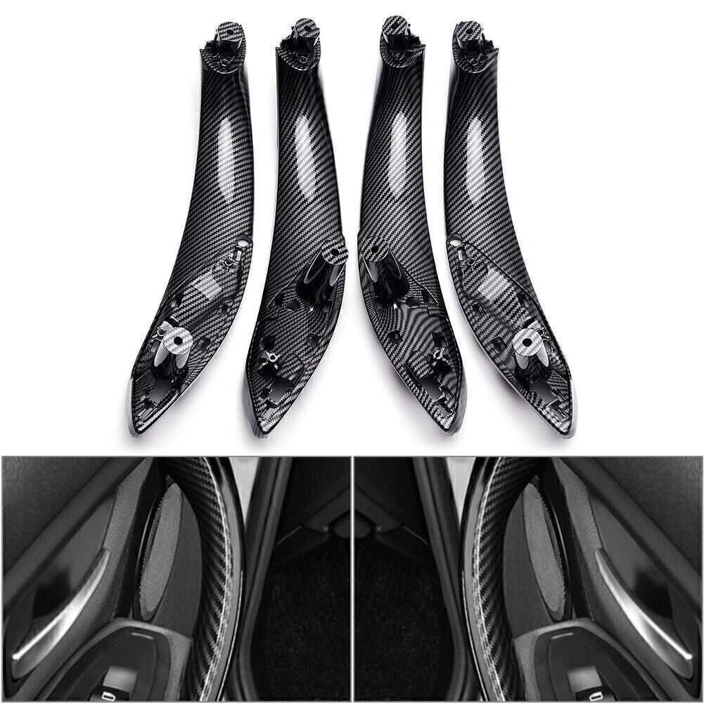 4x Carbon Fiber Interior Door Pull Handle Trim Cover Panel Kit for BMW 3 F30 F35