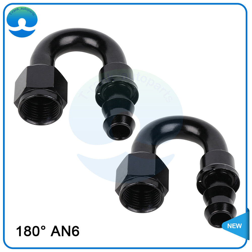 2Pcs 6 AN 180¡ã Degree Push-On Hose End Fittings Push Lock Aluminum BLACK