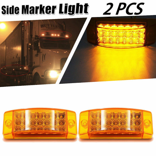 2x 6 Rectangular 21 LED Amber Truck Marker Clearance Light Surface Mount Sealed