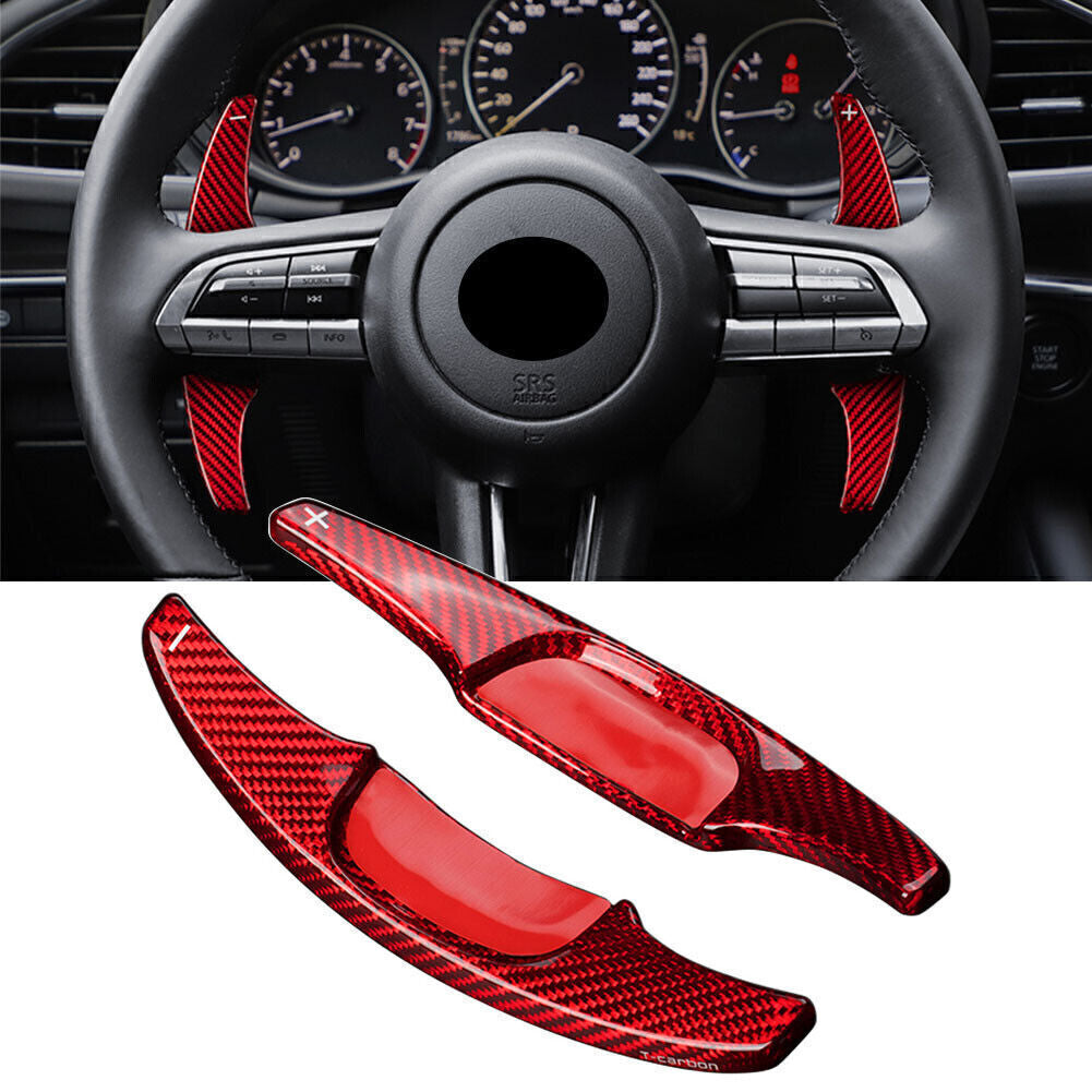 Carbon Fiber Steering Wheel Shift Paddle Shifter Trim for Mazda 3 2020-2021 Red