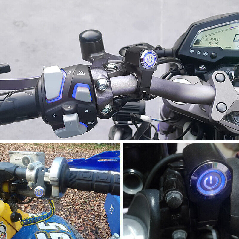 7/8 Motorcycle Blue Handlebar Horn Star Switch Momentary Push Button Power 12V