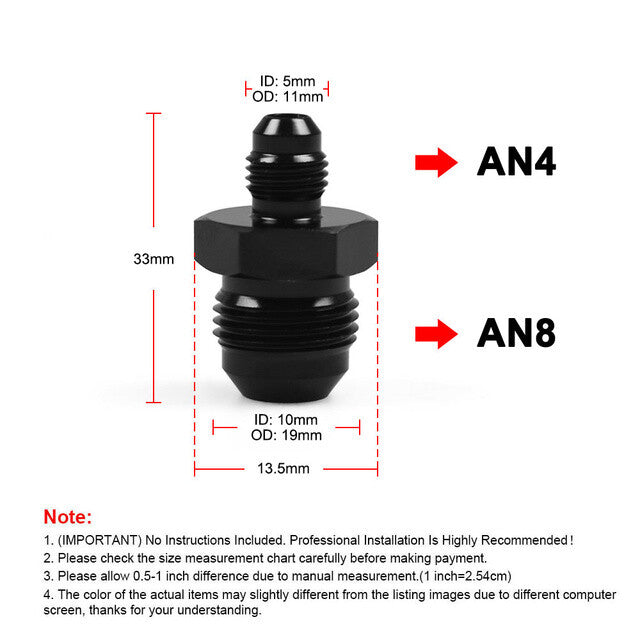 1-Pack - 8AN to 4AN Male Gearbox Alliance Black Aluminum