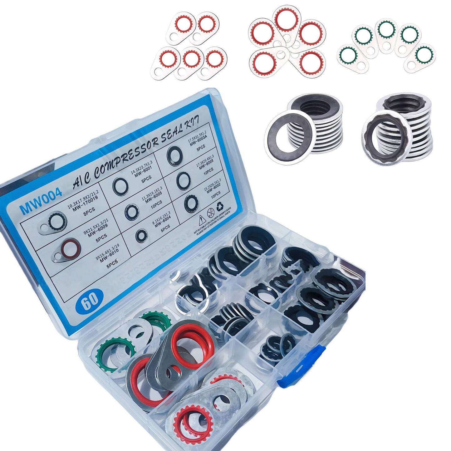 60Pcs/Box 9 Size Air Conditioning System Compressor Gasket Seals Washer Kits
