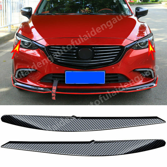 for Mazda 6 Atenza 2017-2018 Carbon Fiber Look Headlight Lamp Eyelids Cover Trim