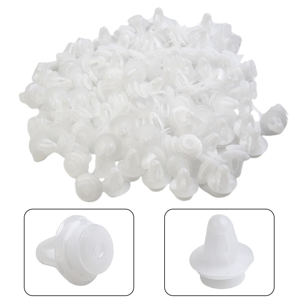 100-piece pack of white plastic rivet retainers, push clips, 9mm hole car bumper mudguards
