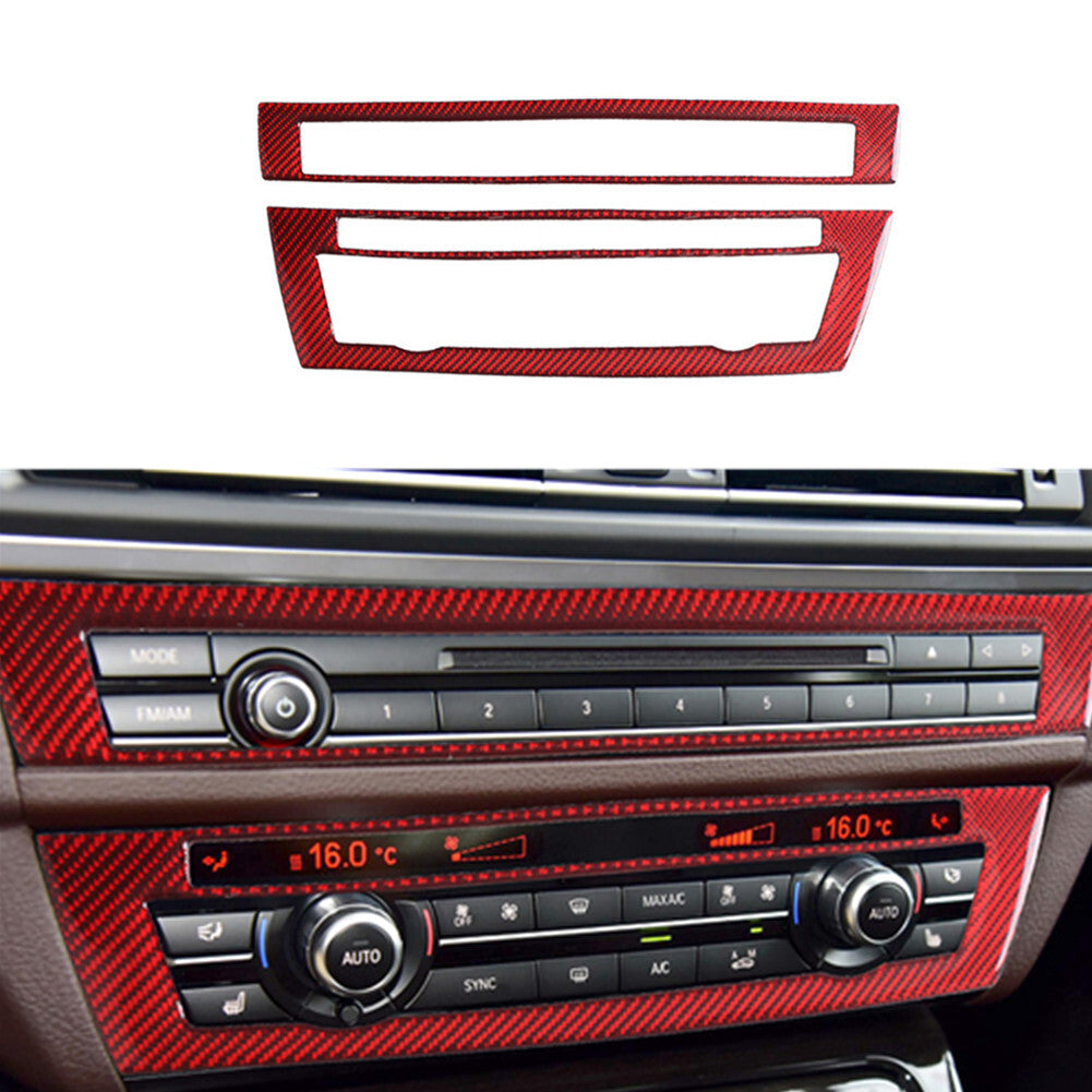 Red Carbon Fiber CD Control Panel Cover Trim for BMW 5 Series F10 2011-2017
