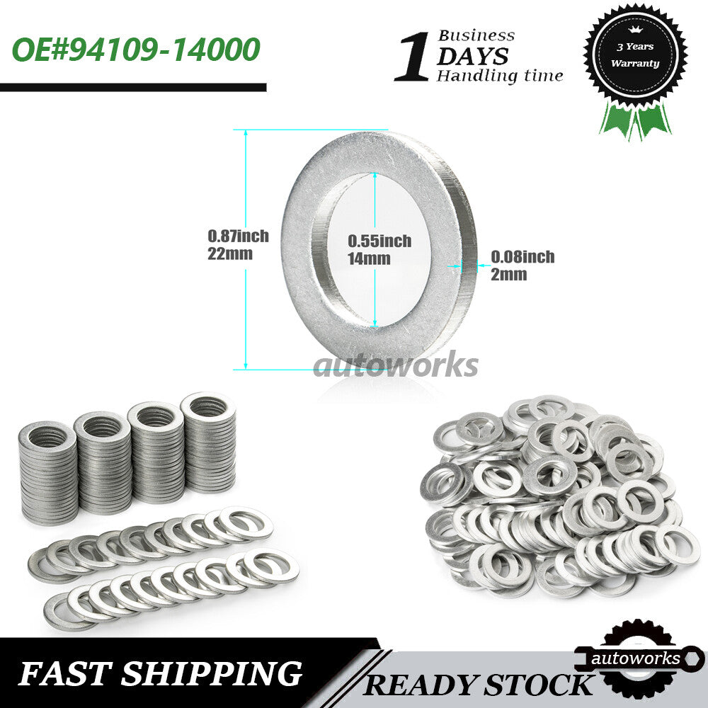100PCS 14mm 94109-14000 for Honda / for Acura Oil Drain Plug Crush Washers Aluminum