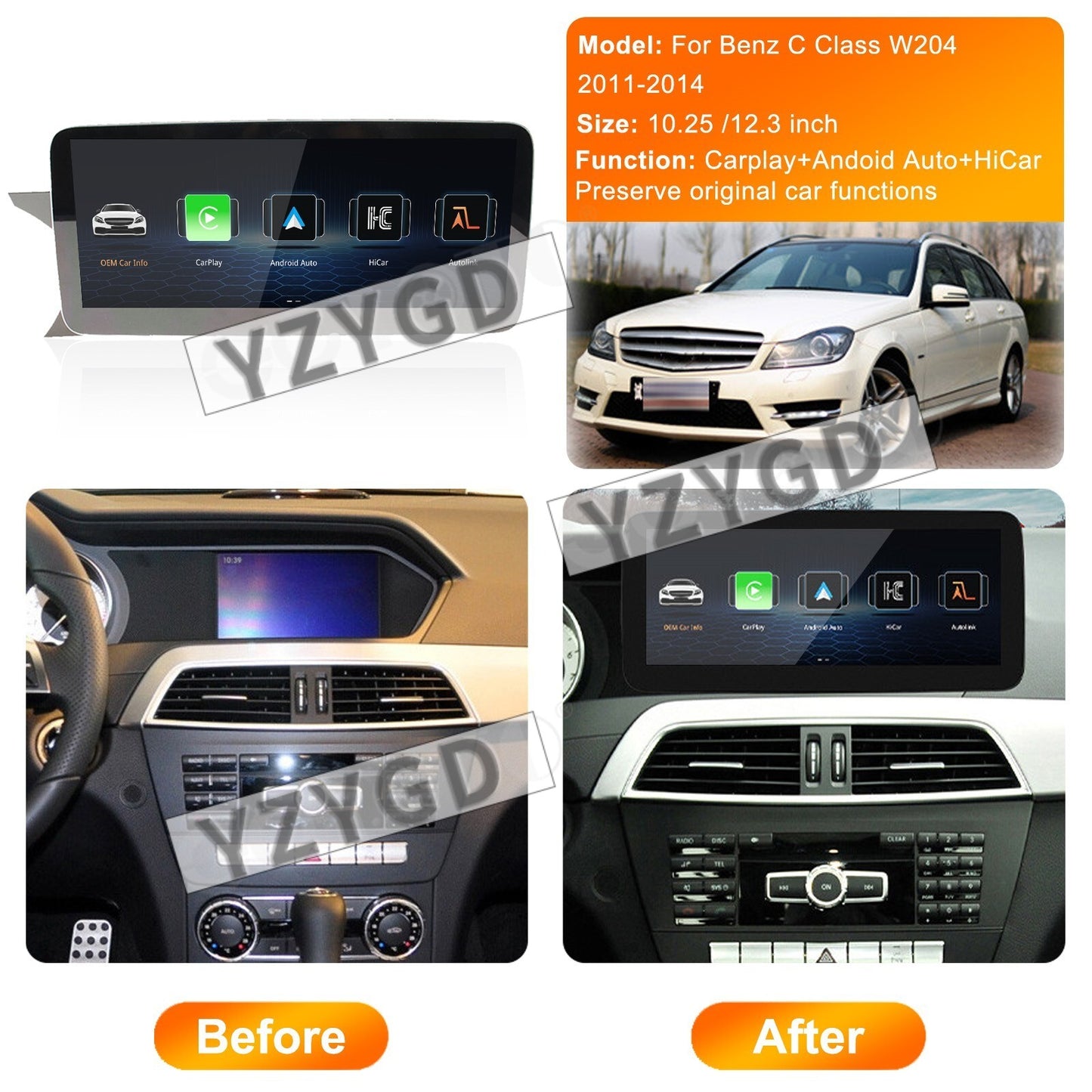 12.3 CarPlay Multimedia for Mercedes for Benz C W204 2011-2014 Touchscreen Player