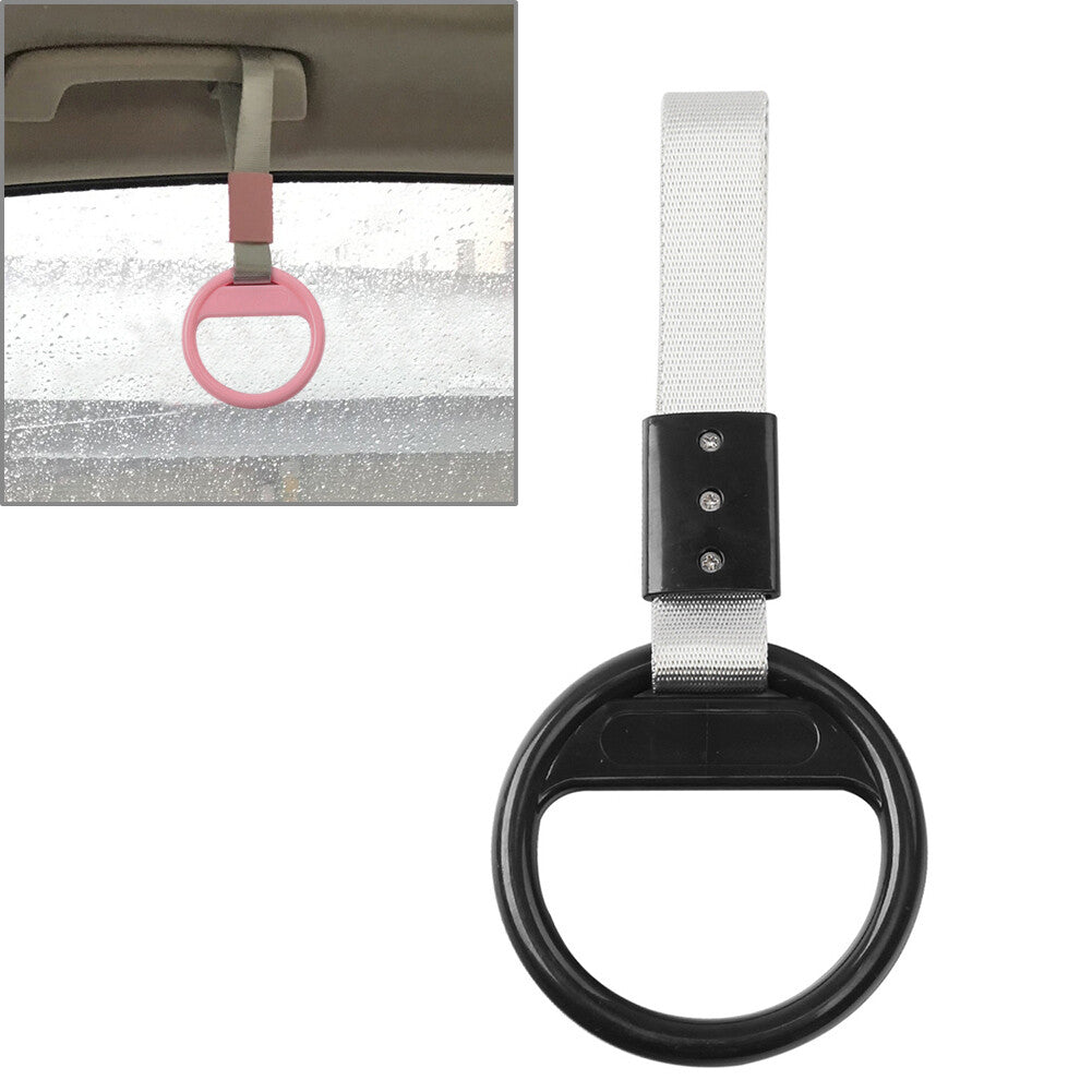 1Pc Car Black Round Ring Train Bus Handle Hand Strap Drift Charm Tool White Belt