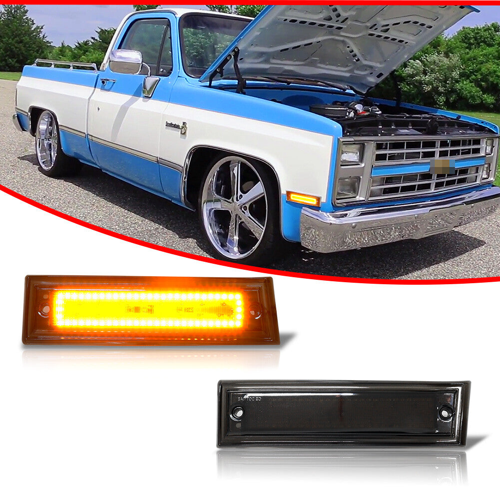 Full amber LED side marker lights for Chevrolet Blazer for GMC Jimmy C/K Suburban pickups.