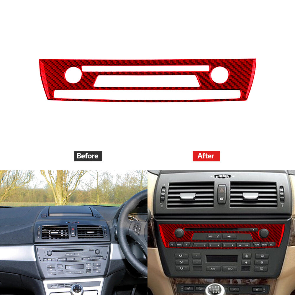 Red Carbon Fiber CD Control Panel Trim Type B for BMW X3 2004-2010