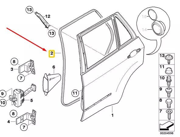 Door ring Weatherstrip seal on the right front side, suitable for 2008-2014 for BMW E71 E70