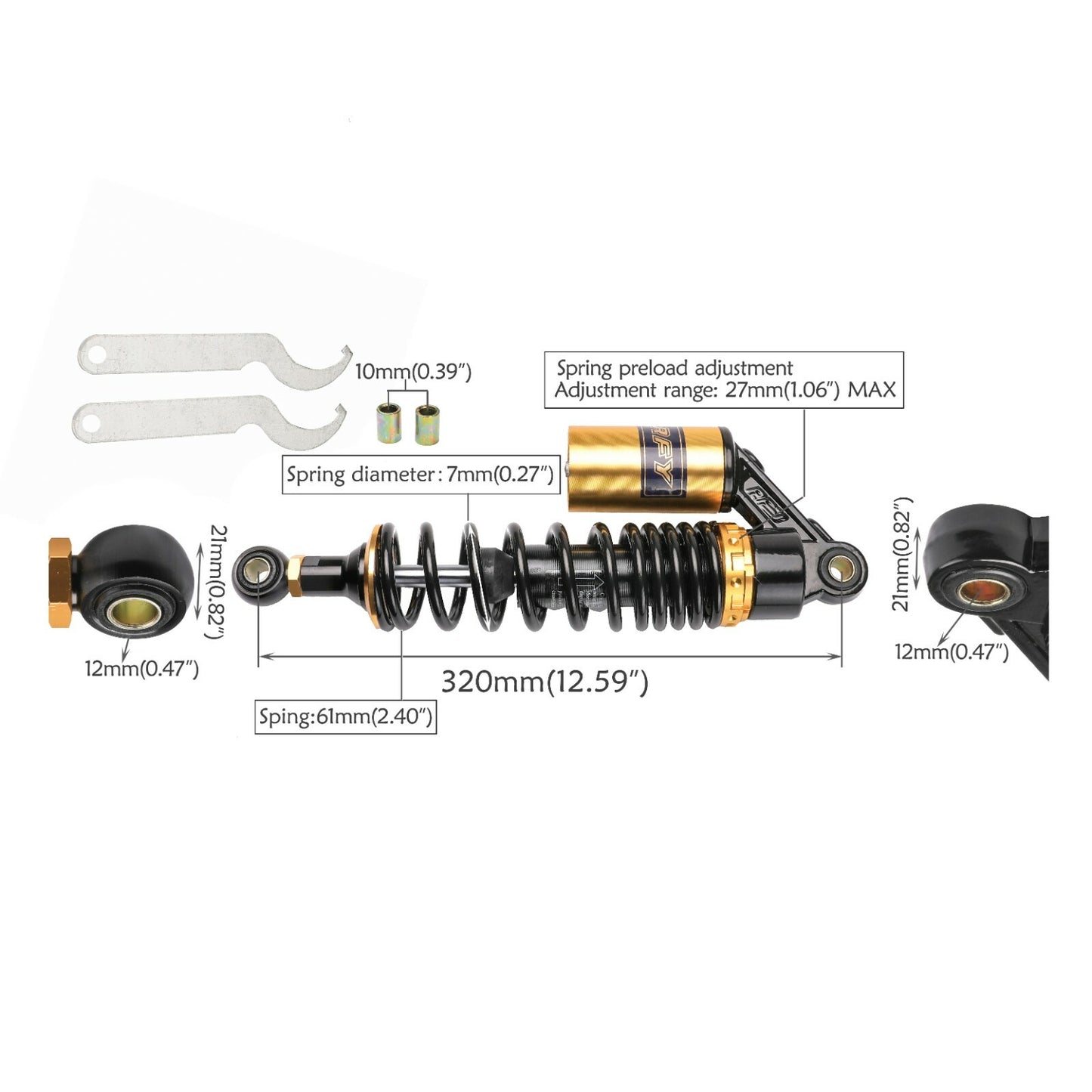 320mm Rear Air Shock Absorbers Suspension Adjustable for Dirt Pit Bike ATV Quad
