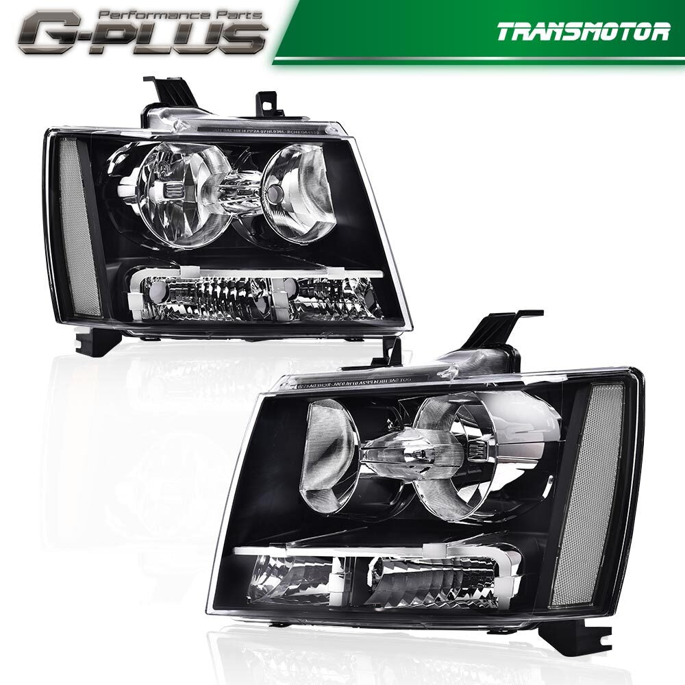 Suitable for 2007-2014 for Chevrolet Avalanche Tahoe Suburban with transparent black corner headlights.