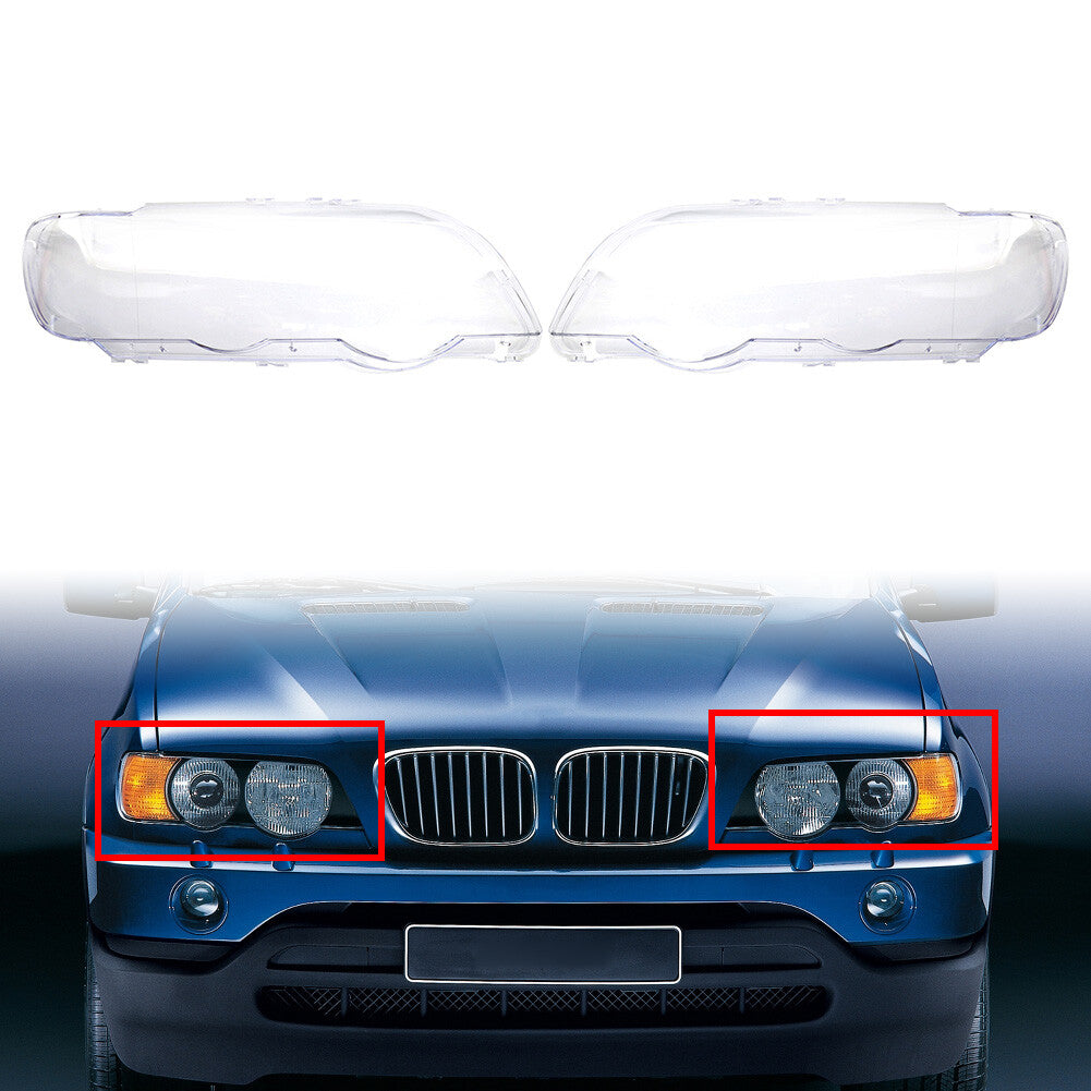 1 Pair Transparent Headlight Headlamp Clear Lens Cover for BMW X5 E53 1999-2003