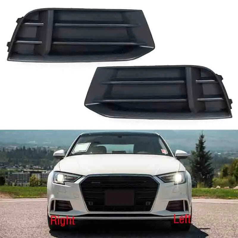 A pair of for Audi A3 2017-2019 car front bumper fog light trim covers and bezels.