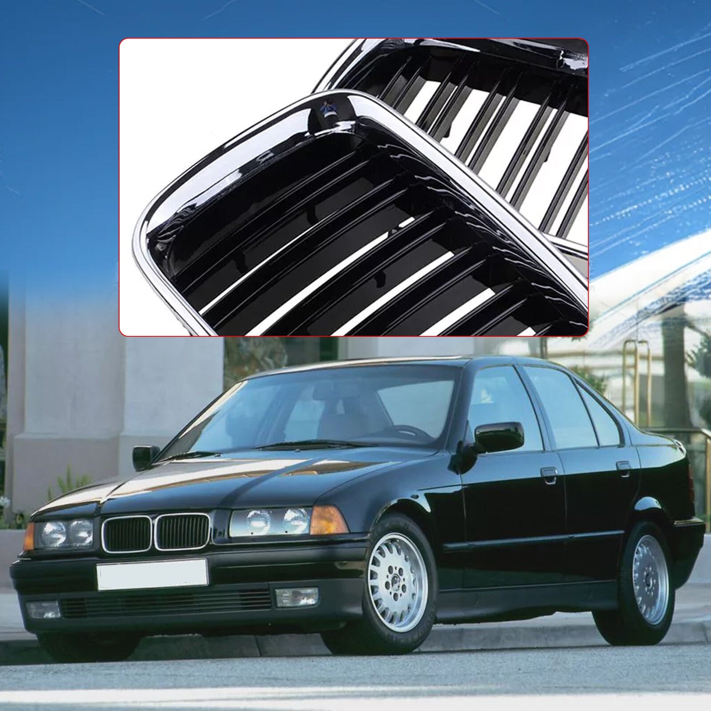 Front Kidney Grille Grill Chrome Gloss Black Fit for BMW E36 318IS 325i M3 1992-1996