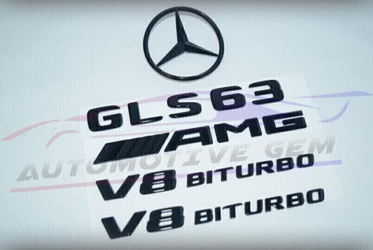 GLS63 AMG V8 BITURBO Emblem glossy Black Badge Combo Set for 1Set