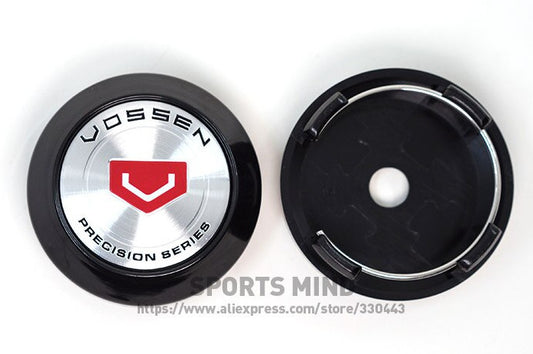 4-piece set of 64mm Vossen wheel caps, rim caps, wheel center caps, badges, logos, silver, black, red