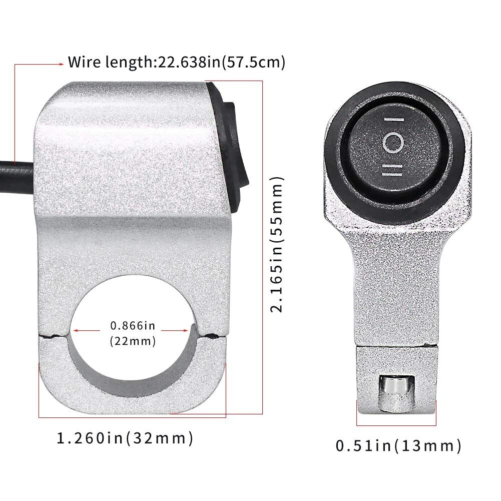 7/8 Inch Motorcycle ATV 12 V Handlebar Light Switch, 3 Positions On/Off/One Butt