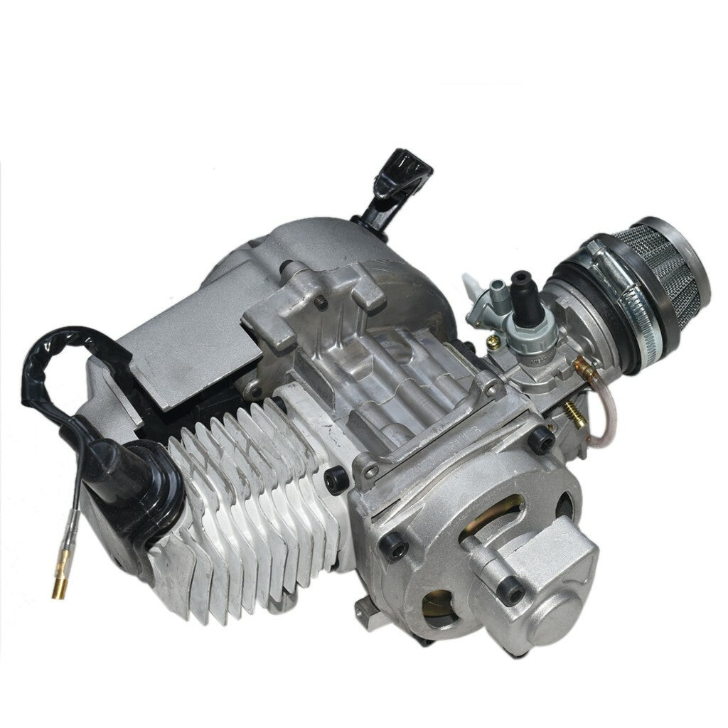 2-stroke 49cc engine motor kit exhaust suitable for all-terrain vehicles, scooters, pocket bikes, and four-wheelers.