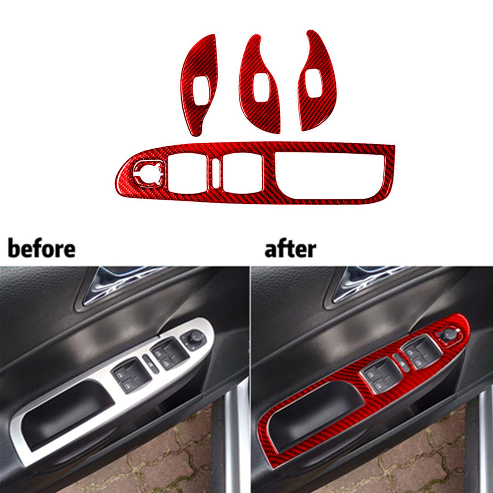 5Pcs Red Carbon Fiber Door Glass Lift Panel Trim for Volkswagen for Passat 2006-2011