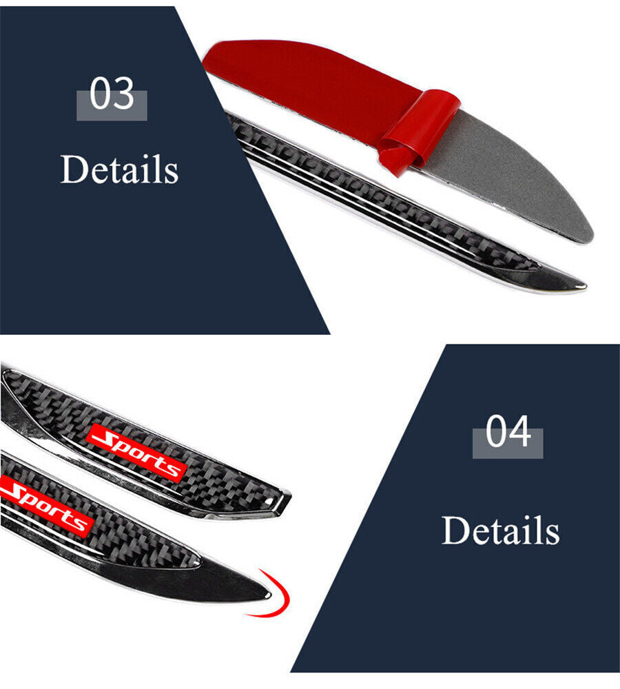 2PCS Carbon Fiber Car Side Fender Vent Air Wing Cover Exterior Trim Accessories