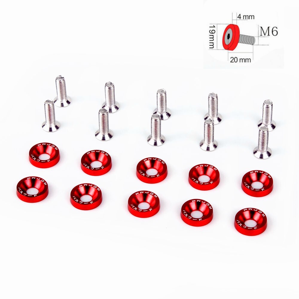20X Red JDM Billet Aluminum Fender/Bumper Washer/Bolt Engine Bay Dress Up Kit