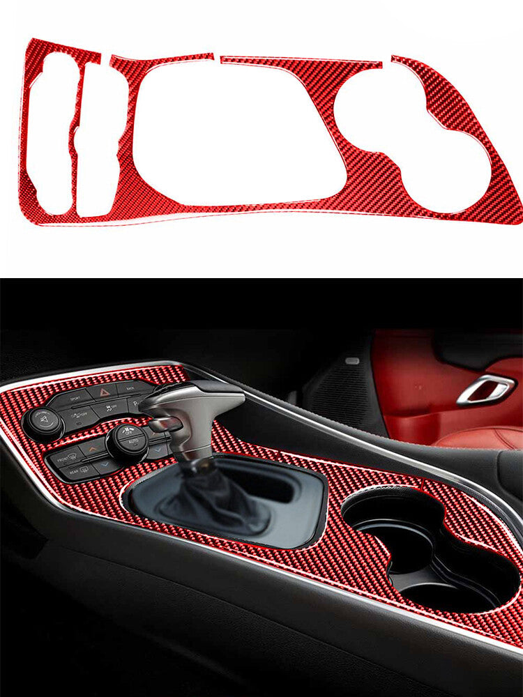 for Dodge for Challenger 2015-2020 Red Central Control Gear Trim Cover Carbon Fiber