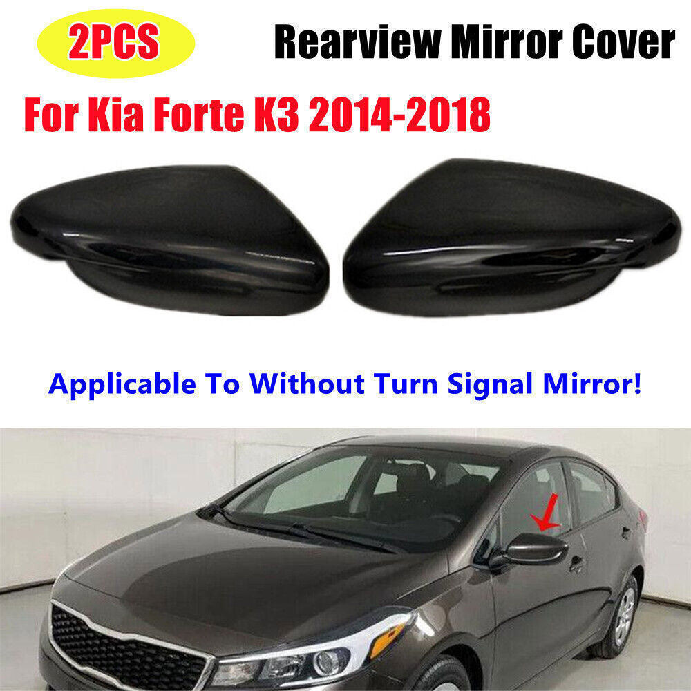 LR Side Rear View Mirror Cover Trim Gloss Black Replace for Kia Forte K3 14-18