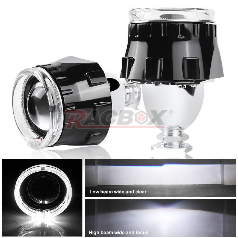 2PC 2.5 Bi-Xenon HID Projector Lens LED Angel Eye White Headlight Retrofit LHD