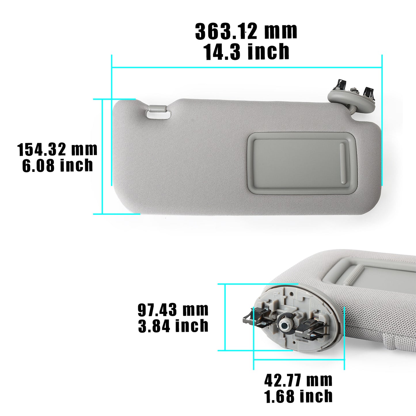 1x Gray Sun Visor Right Side With Mirror For 09-13 for Toyota for Corolla 74310-12L80-B0