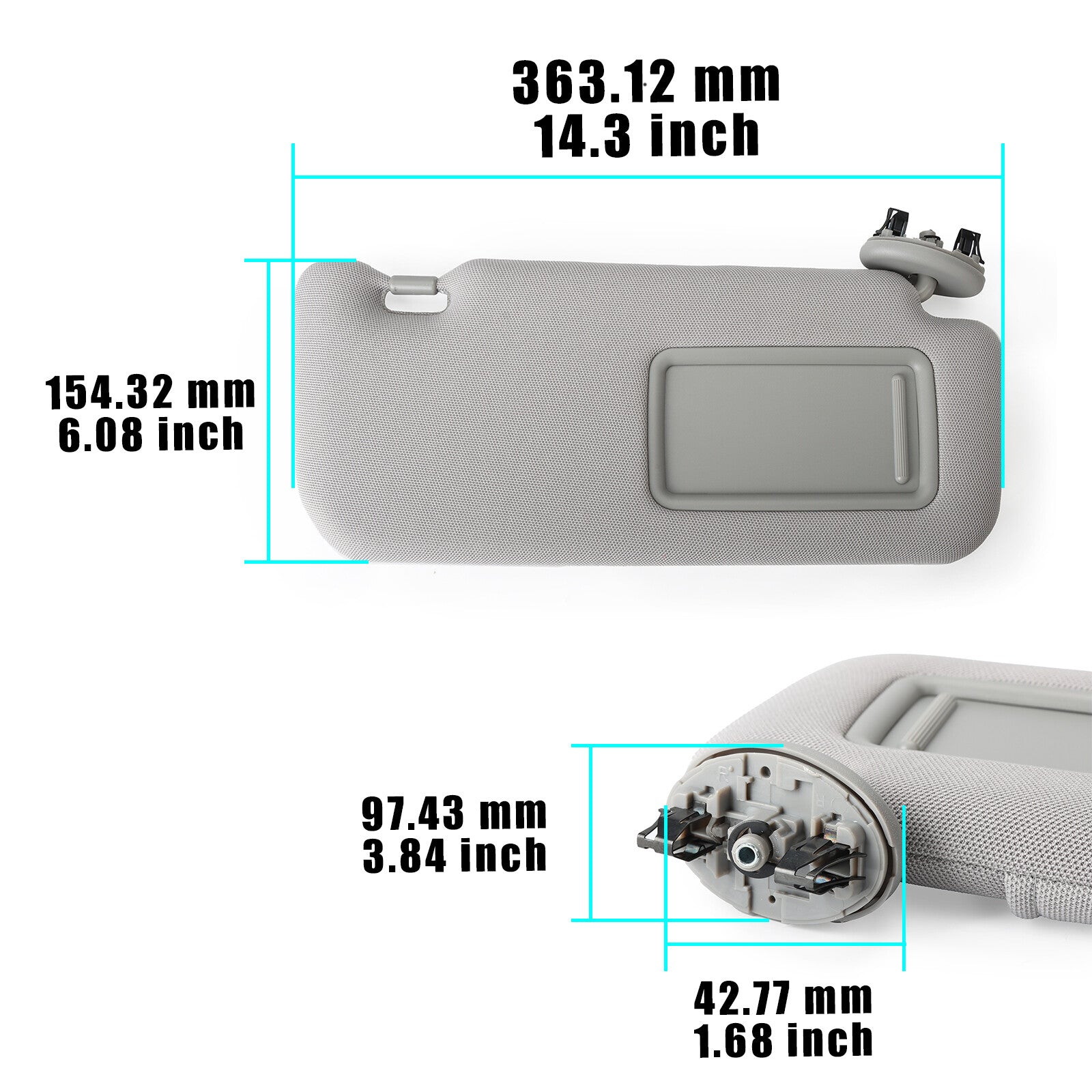 1x Gray Sun Visor Right Side With Mirror For 09-13 for Toyota for Corolla 74310-12L80-B0
