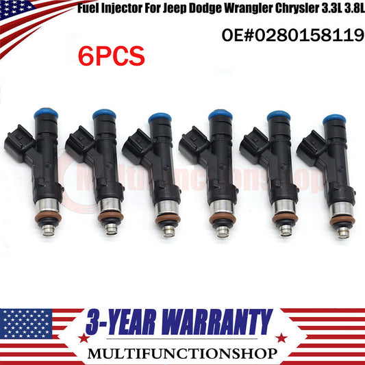 6Pcs New Fuel Injectors for Jeep for Dodge for Wrangler for Chrysler 3.3L 3.8L 0280158119