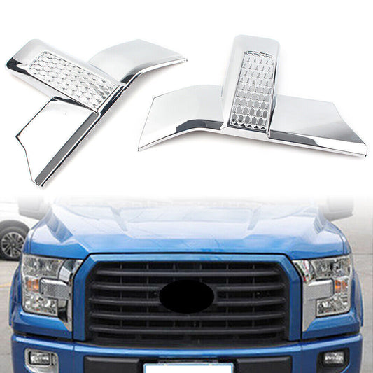 2x Front Bumper Headlight Grille Cover Fit 2015 2016 2017 for Ford F150 T Chrome