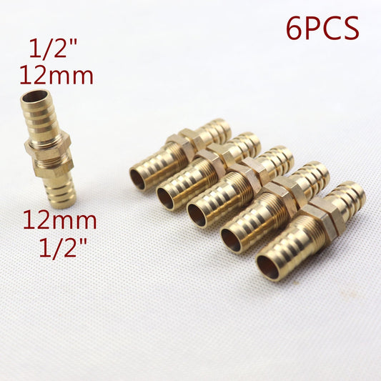 6Pcs 1/2(12mm ) Hose Barb Brass Bulkhead Pipe Fitting Coupler Connector Adapter