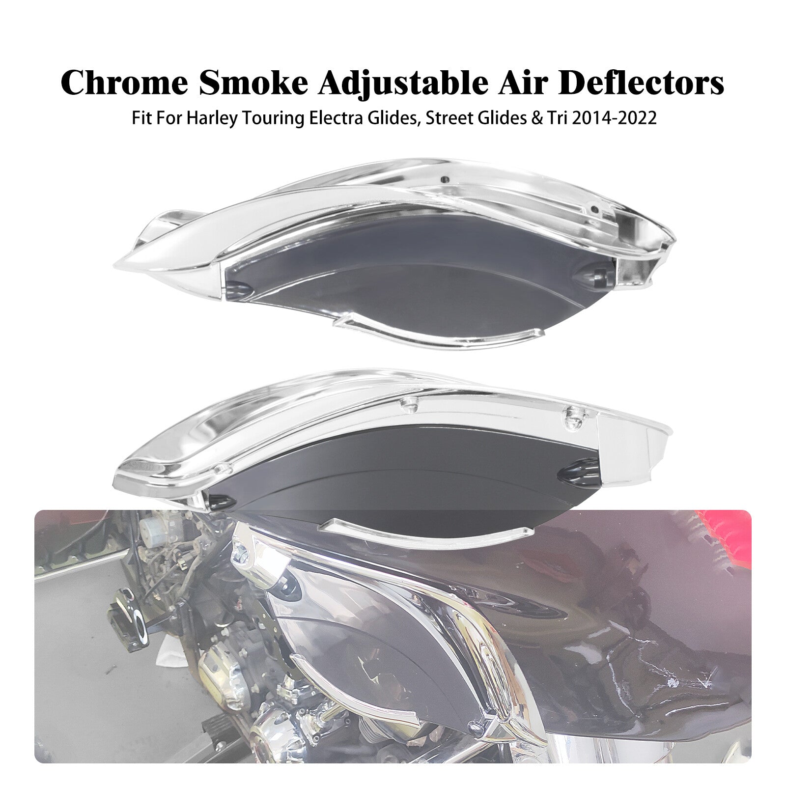 Chrome Batwing Fairing Smoke Air Deflectors for Harley Electra Street Glide 14+