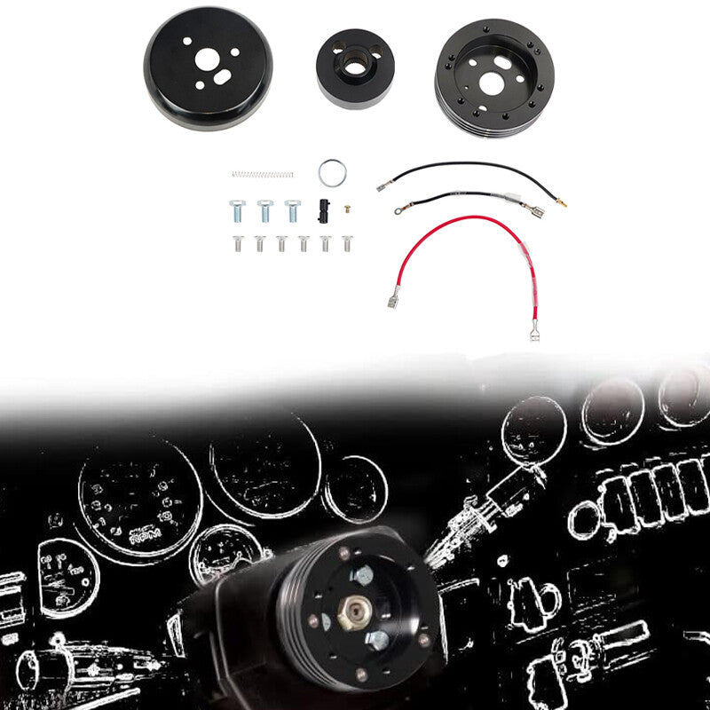 Blk Steering Wheel Polished Hub Adapter 5 6 Hole Flaming River Ididit GM for Chevy