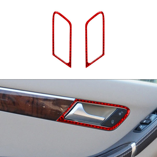 2X Red Front Door Handle Trim Cover Carbon Fiber for Mercedes R-Class 2009-2012