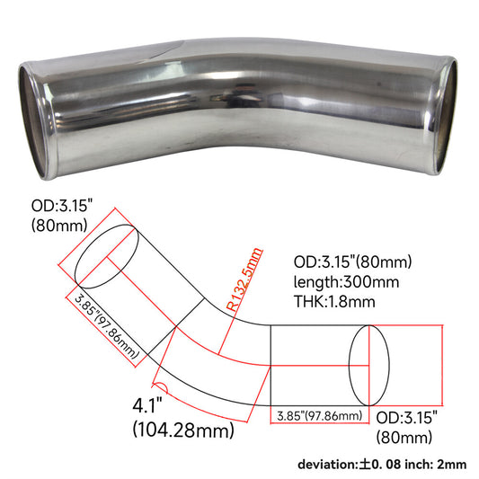 45 Degree 80mm 3.15 inch Aluminum Intercooler Intake Pipe Piping Tube Hose